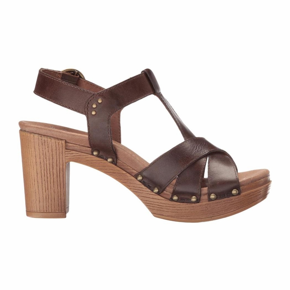Dansko Brown Leather T-Strap Platform Sandals